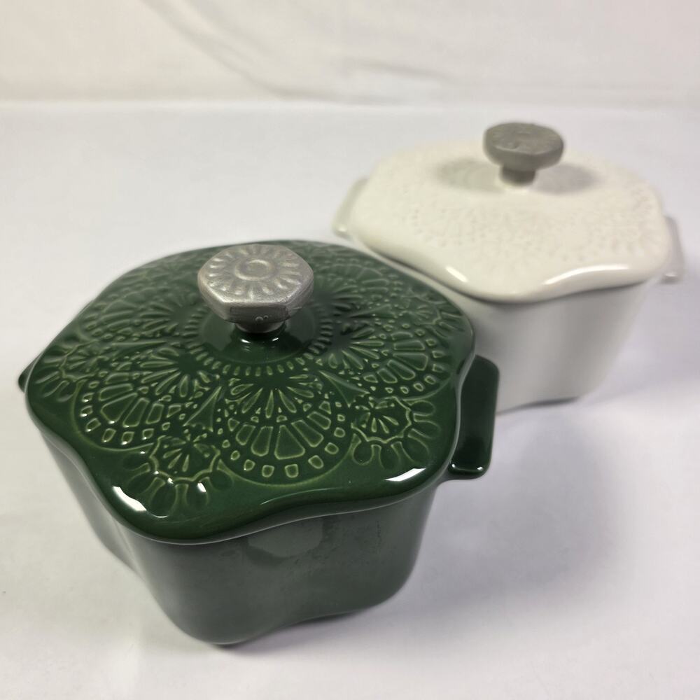 Pioneer Woman White/Green Snowflake Mini Cocotte with Lid 2-Piece Set